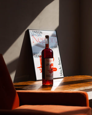 Negroni A2 poster print and bottle of Negroni