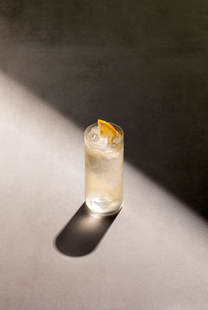 Tall glass of Elderflower Collins cocktail